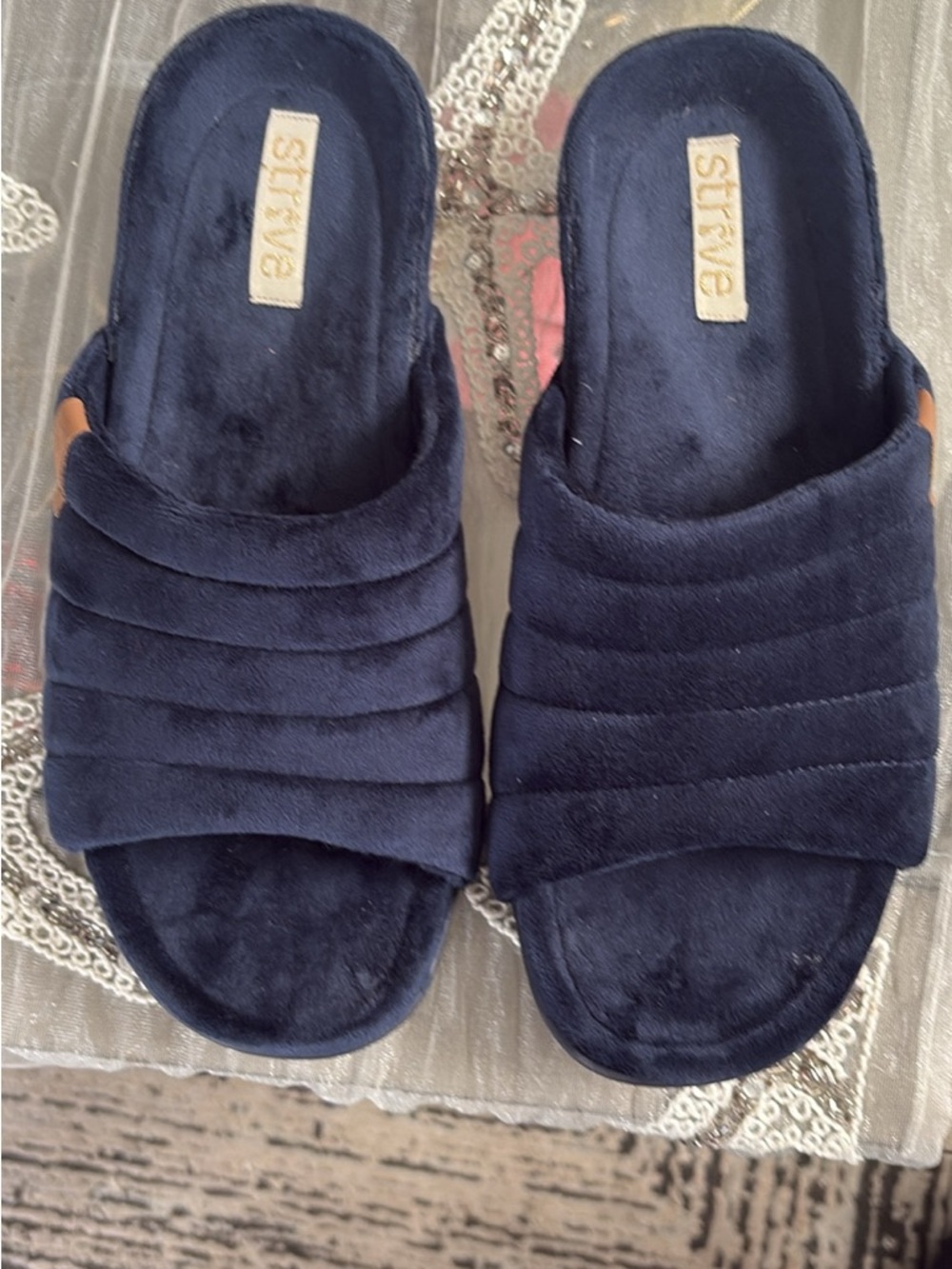 Strive Women's Navy Quilted Slide Sandals